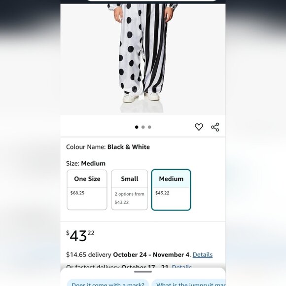 Women's Black and White Polka Dot Off-Shoulder Jumpsuit Clown Costume 8-10 NWT - Picture 5 of 5